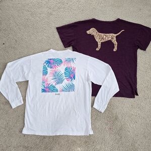 Victoria's Secret PINK Tropical Palm Graphic T-Shirt & Sequin Dog Tee Size Large